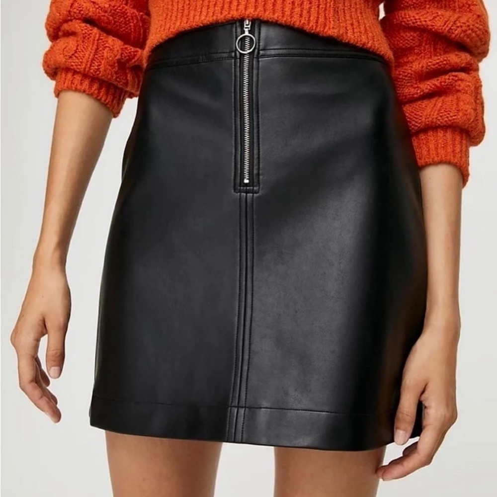 Aritzia Wilfred Black Faux Leather Mini Skirt with Silver Zipper Detailing - Picture 1 of 1